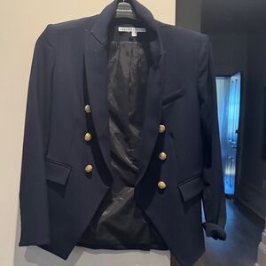 Veronica Beard Navy Double-Breasted Blazer with Gold Buttons